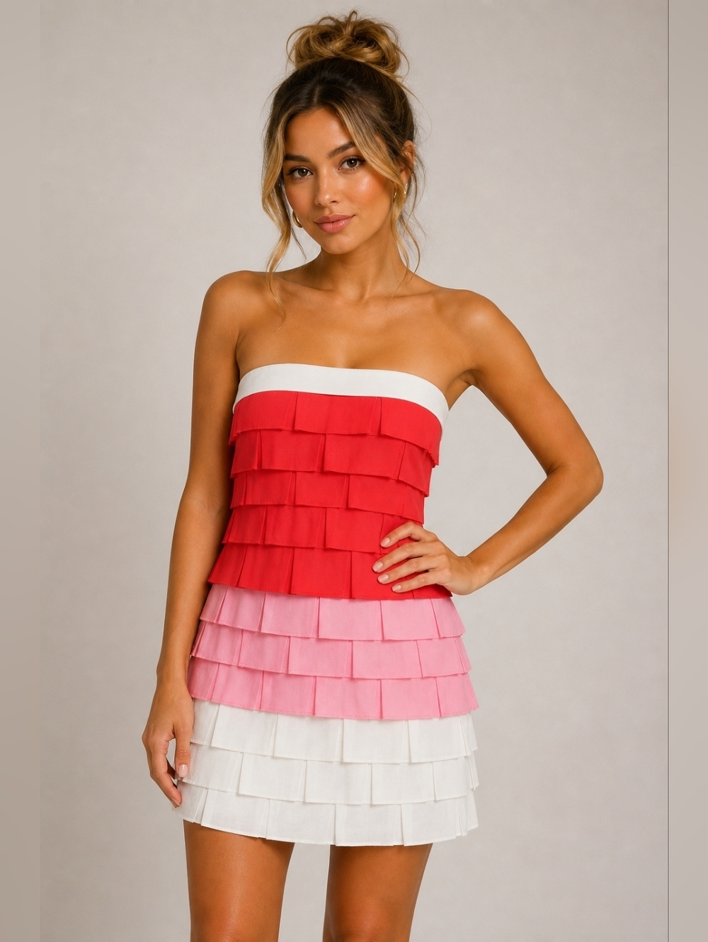 Bedo bebe Red Pink White Strapless Dress S